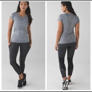 Lululemon Gray Speed Cropped Ruched Mesh Insert athletic Leggings size 4